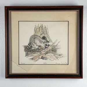 Vintage Signed Limited Edition Print Raccoon Wildlife Art 33/50 13x13